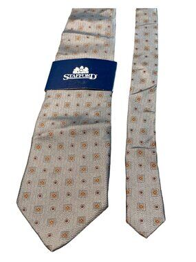 Stafford Mens Silk Tie Grey Geometric Pattern Necktie